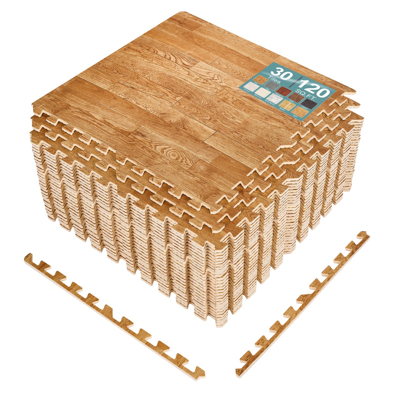 Sorbus Wood Grain Floor Tiles Foam Mat EVA Interlocking Mats Tile 3/8-Inch Thick Flooring Wood Puzzle Exercise Mats w/ Borders